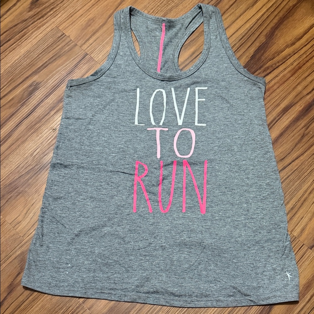 Danskin Now Gray Tank Top with Pink and White Print